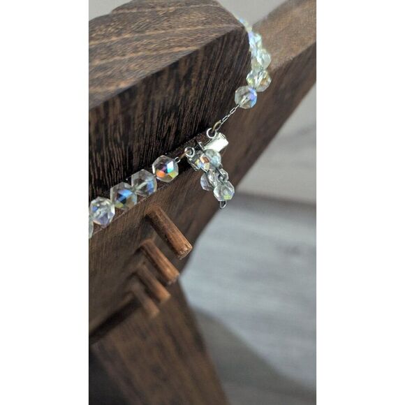 Vintage Double-Strand Crystal Beaded Choker Necklace 15" Aurora Borealis Sparkle - Picture 5 of 6